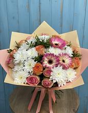 Букет цветов из:  Розы, Герберы и Хризантемы в Тайге