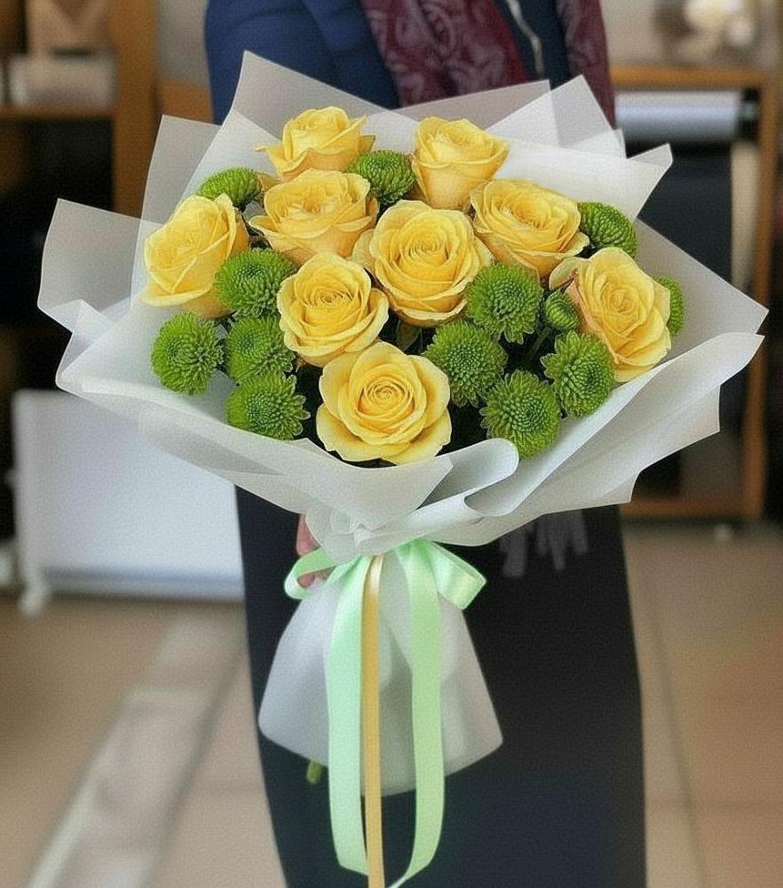 Букет цветов из: Хризантемы и Розы в Тайге